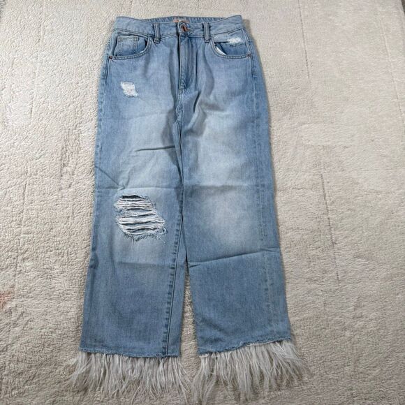 DL1961 Denim - DL61 Jerry High Rise Vintage Straight Leg Feather Fringe Distressed Jeans